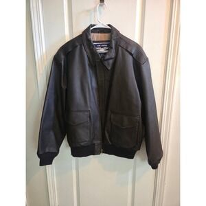 Air Force Mens XL Brown Genuine Leather A-2 Bomber Flight Jacket US Flag Lining